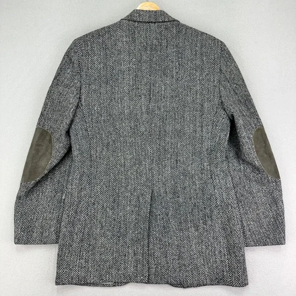 Vintage Stafford Harris Tweed Blazer Mens 40R Gray Black Scottish Wool 2 Button